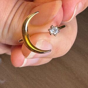 Gold Crescent Moon & Gemstone Boho Ring